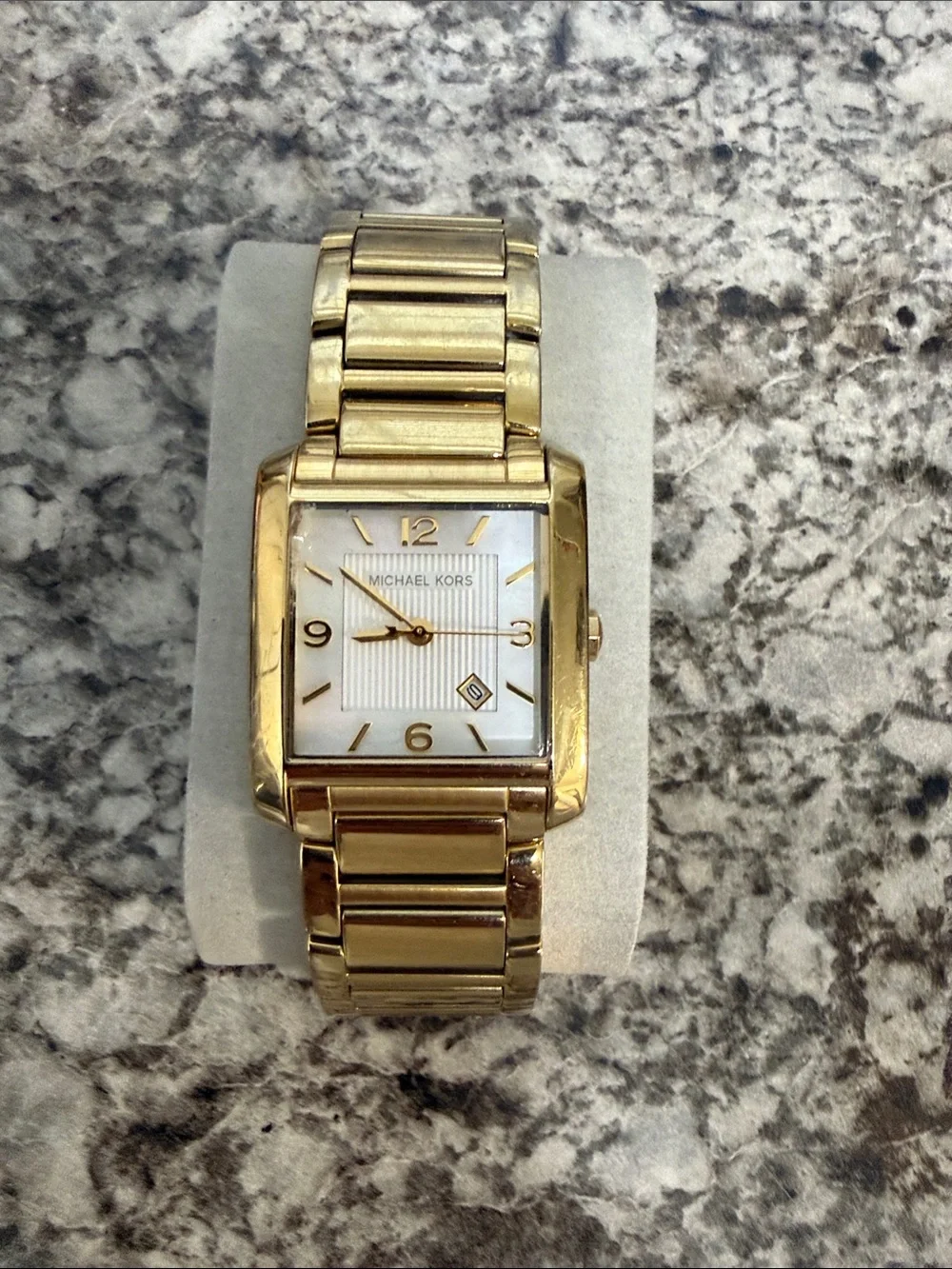 Michael Kors Gold-Tone Square Men’s Bracelet Watch with White Dial